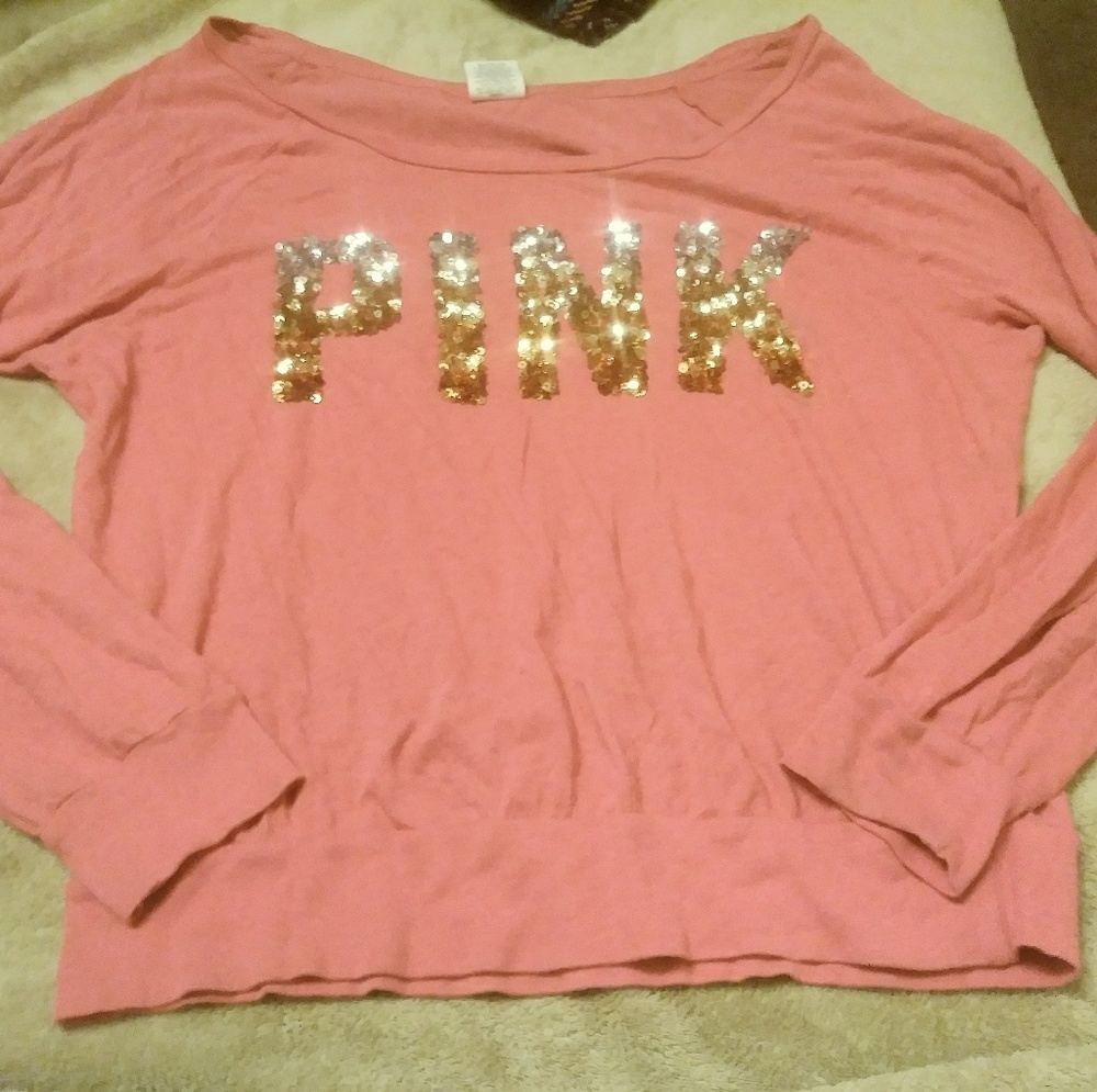 Vs pink long sleeve bling crop tee...hardly worn